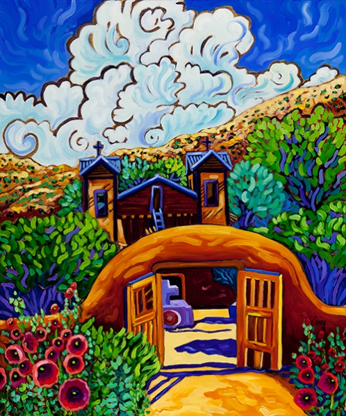 Hollyhocks Chimayo by Cathy Carey
