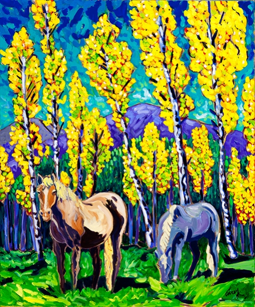 Horses in Aspens by Cathy Carey