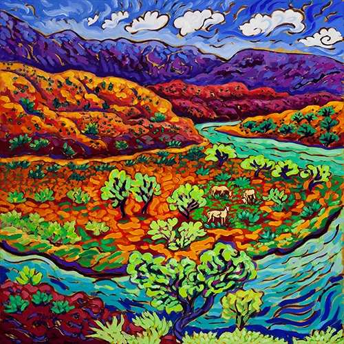 Horses on the Rio Chama by Cathy Carey