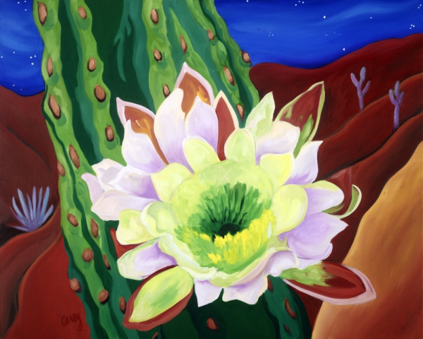 Moonlit Cactus Flower by Cathy Carey